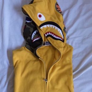 Yellow Shark BAPE Hoodie with half camo hoodie